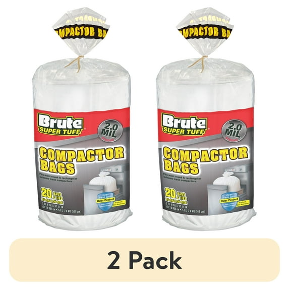 (2 pack) Brute Super Tuff® Compactor Trash Bags, 20 Gallon, 20 Bags (Twist Tie)