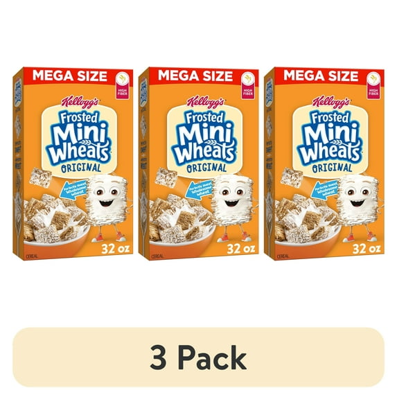 (3 pack) Kellogg’s Frosted Mini-Wheats Breakfast Cereal, High Fiber, 48g Whole Grain, Mega Size, 32 oz