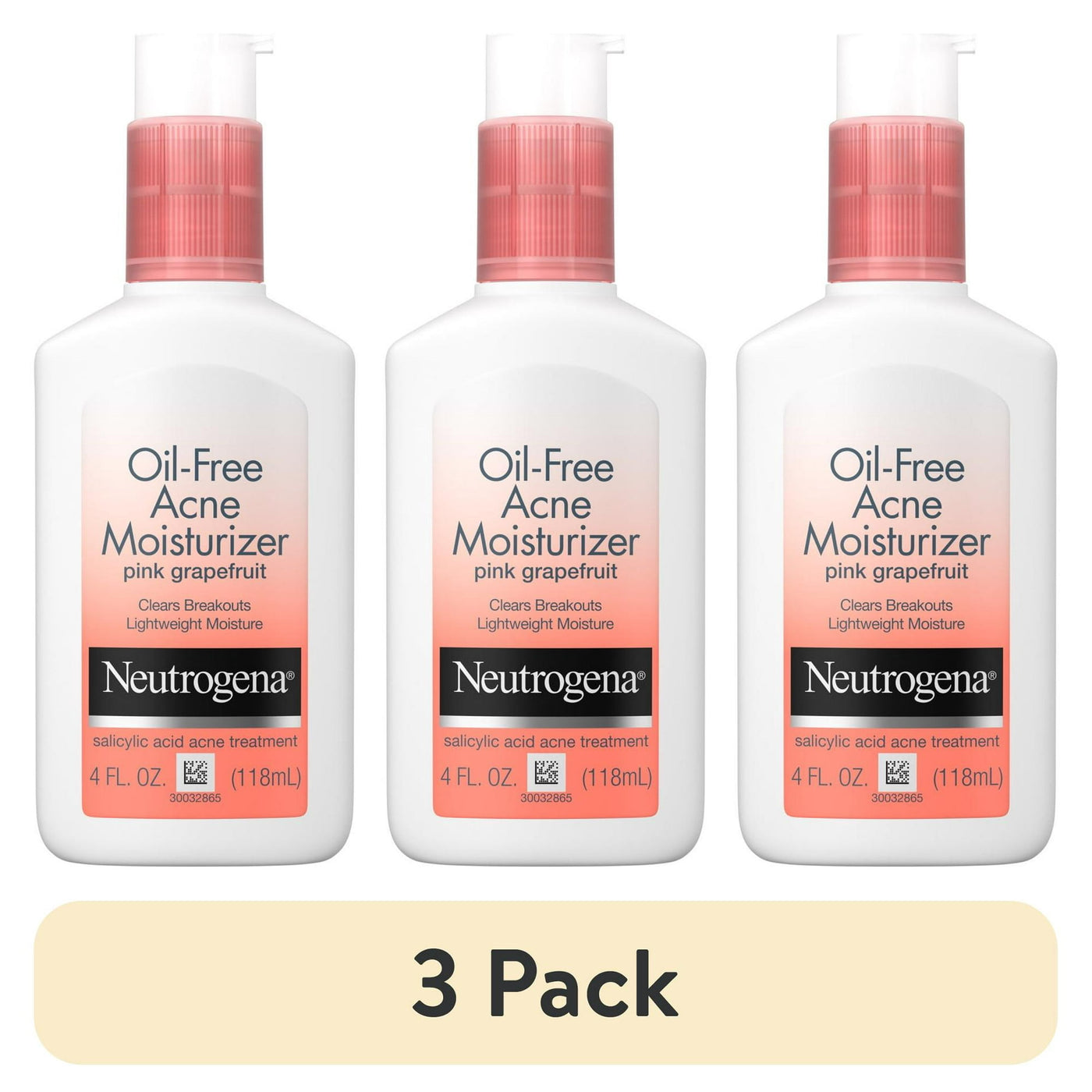 (3 pack) Neutrogena Pink Grapefruit Acne Face Moisturizer, Oil-Free, 4 fl oz