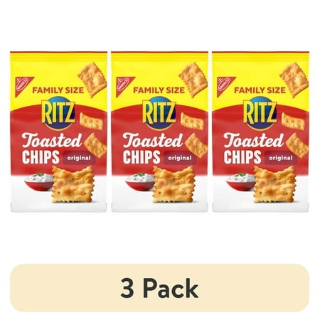 (3 pack) RITZ Toasted Chips Original Crackers, Party Snacks, Family Size, 11.4 oz
