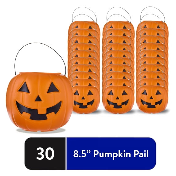 30ct - 8.5" Orange Pumpkin Pail Halloween Trick-or-Treat Basket, by Way To Celebrate
