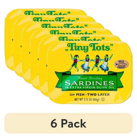 (6 pack) King Oscar Tiny Tots Wild Caught Sardines in Extra Virgin Olive Oil 3.75 ounces