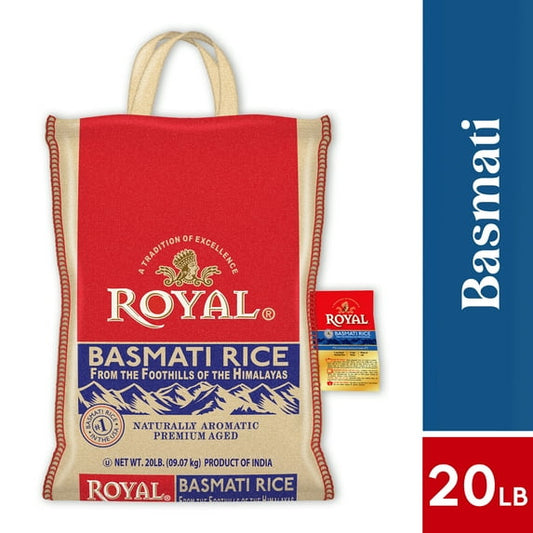 Authentic Royal Naturally Aged Indian White Basmati Rice, Long-Grain, Gluten-free - 20 lb. Bag