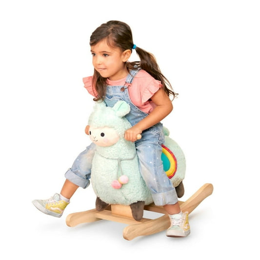 Battat Ride-a-Llama Animal Multicolor Rocking Toy with Wooden Handle, Baby and Toddler Toys