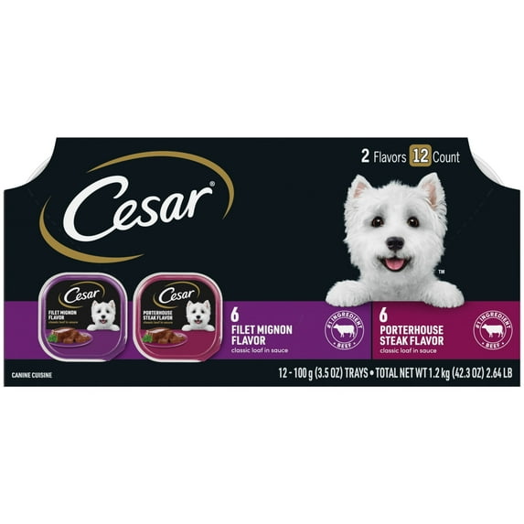 Cesar Classic Loaf In Sauce Wet Dog Food Variety Pack, 3.5 oz Trays (12 Pack)