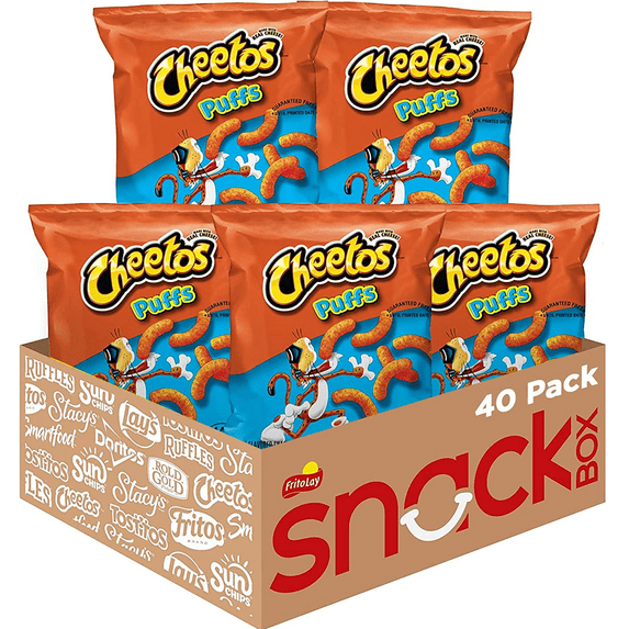 Cheetos Jumbo Puffs Cheese Flavored Puffed Snack Chips, 0.875 oz Bags, 40 Count Multipack
