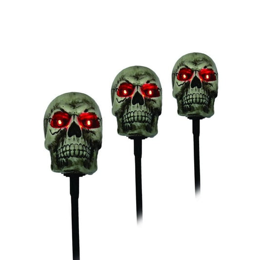 Skull Pathmarker Lights, 3 PC, Red LEDs, 17in, Battery Operated, Halloween Outdoor, by Way To Celebrate