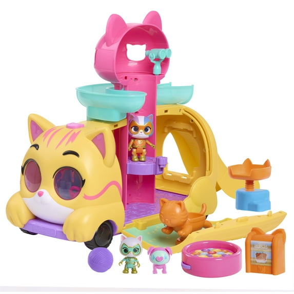 Disney Junior SuperKitties Purr ‘N’ Go Playset and Figures, 10-Pieces, Lights and Sounds