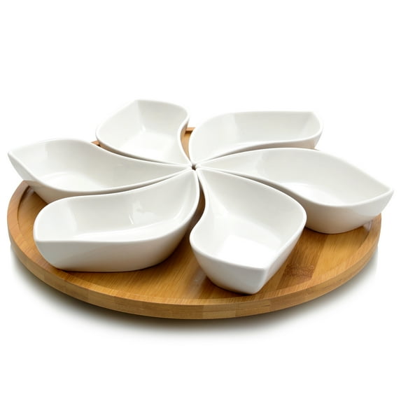 Elama Signature Modern 13.5 inch 7 Piece Lazy Susan Appetizer and Condiment Server Set