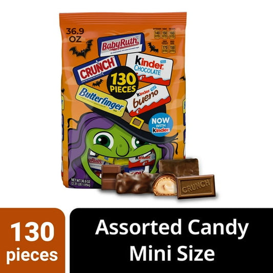 Butterfinger, CRUNCH, Baby Ruth, 100 Grand, Kinder Bueno, Kinder Chocolate, Mini Fun Size Candy Bars, 130 Count, 25.9 oz