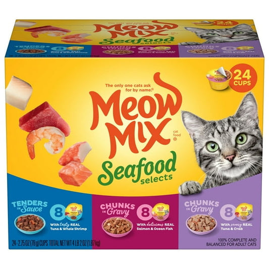 Meow Mix Seafood Selections Variety Pack, Wet Cat Food, 2.75 oz Cup (24 Pack)
