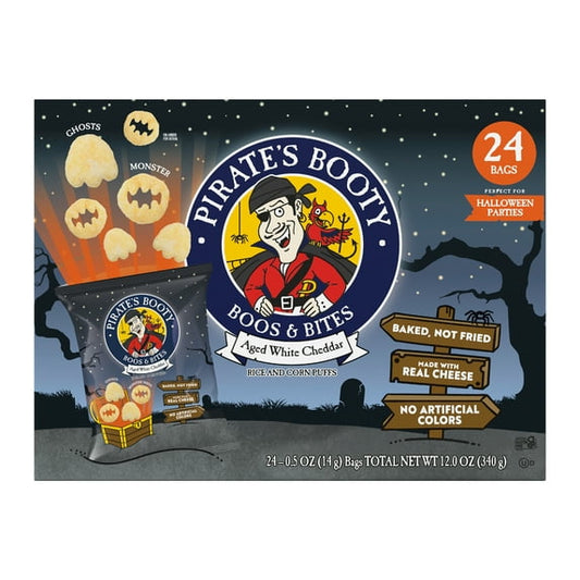 Pirate's Booty Boos & Bites Aged White Cheddar Gluten-Free Trick or Treat Snacks, 0.5 oz Bag, 24 Count