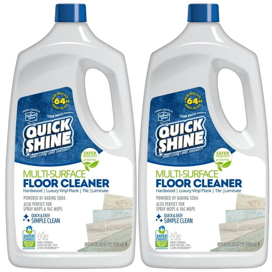 Quick Shine Multi Surface Floor Cleaner 128 oz (2- 64 oz Bottles), Use in Spray & Vac Mops, Ready-to-Use Streak Free No-Rinse Formula, Safer Choice Certified for Gentle & Effective Cleaning