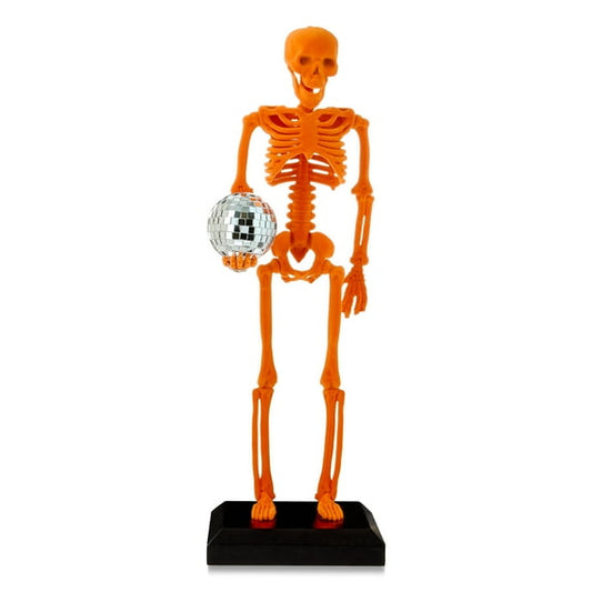 Small Flocked Disco Skeleton Tabletop Decor, Orange, 16", Halloween by Way To Celebrate