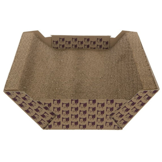 SmartyKat Super Scratcher Chaise, Catnip-Infused Corrugate Cat Scratcher & Lounge, Brown and Purple, Cat Face Print, 18" L x 14" W x 3.87" T