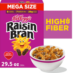 (3 pack) Kellogg’s Raisin Bran Breakfast Cereal, High Fiber, 28g Whole Grain, Mega Size, 29.5 oz