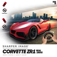 Sharper Image® RC Chevrolet Corvette ZR1, 2.4 GHZ Remote Control Sports Car with Gravity Sensor Steering, 1:16 Scale Model with LED Lights