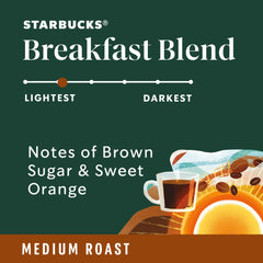 Starbucks, Breakfast Blend Medium Roast K-Cup Coffee Pods, 44 Count K Cups