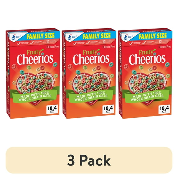 (3 pack) Fruity Cheerios, Heart Healthy Gluten Free Breakfast Cereal, Family Size, 18.4 oz