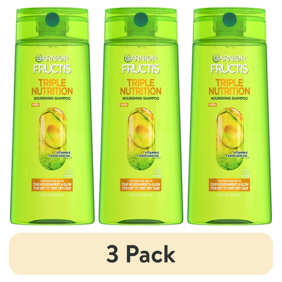 (3 pack) Garnier Fructis Adult Dry Triple Nutrition Nourishing Shampoo with Glycerin, 22 fl oz