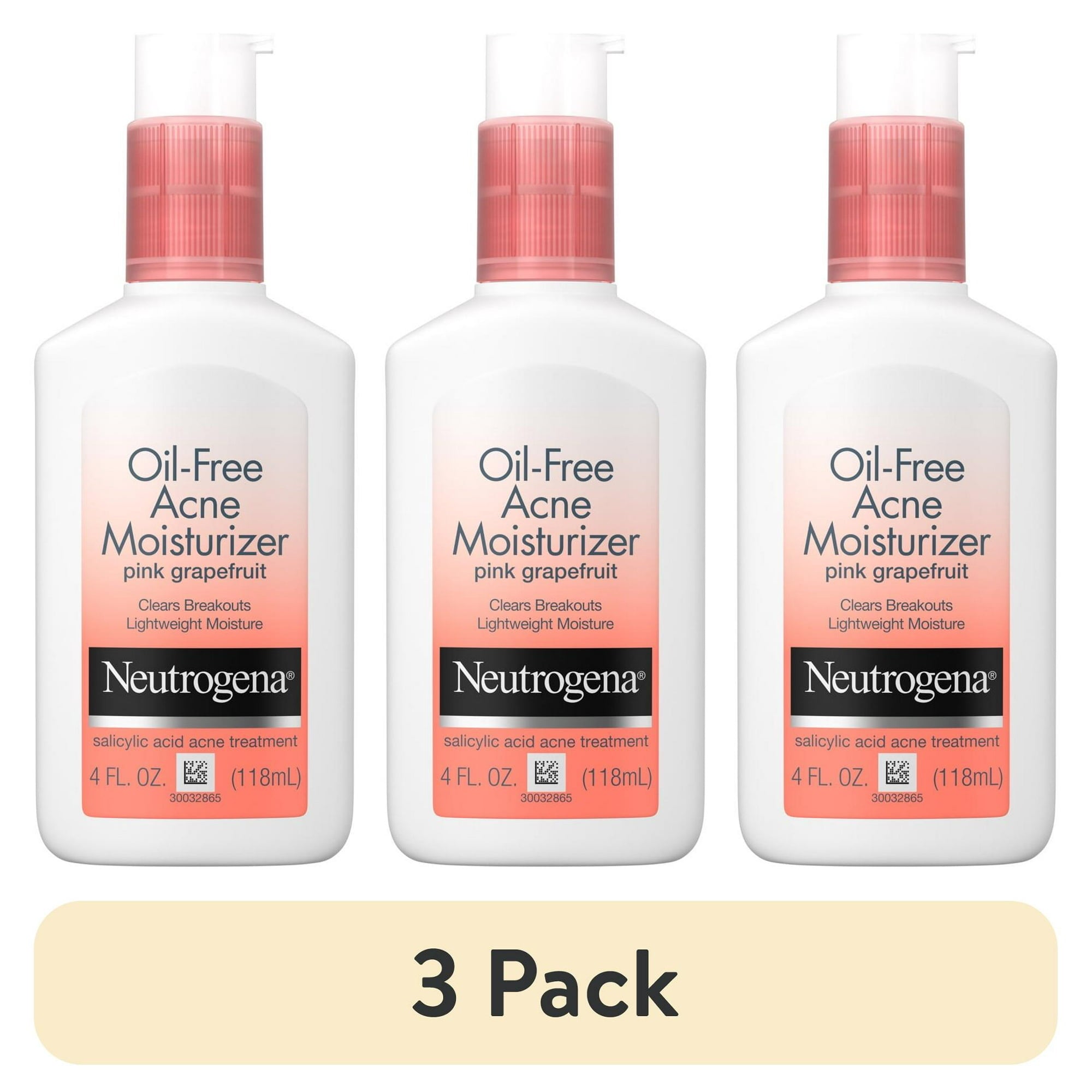 (3 pack) Neutrogena Pink Grapefruit Acne Face Moisturizer, Oil-Free, 4 fl oz