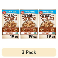 (3 pack) Post Great Grains Crunchy Pecan Breakfast Cereal, Non GMO, Heart Healthy, Low Fat, Whole Grain, 19oz