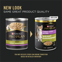 Purina Pro Plan Weight Management Wet Dog Food Turkey and Rice Entree in Gravy, 13 oz Cans (12 Pack)