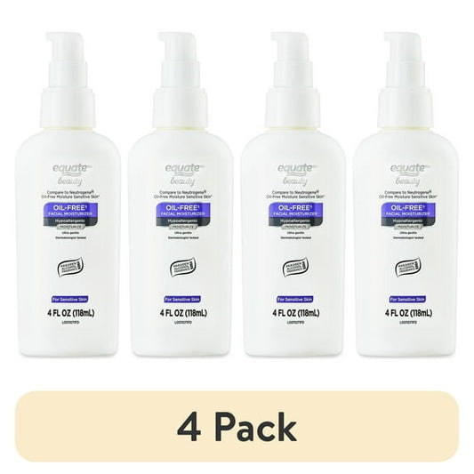 (4 pack) Equate Oil-Free Facial Moisturizer for Face Care of Sensitive Skin, Fragrance Free, 4 fl oz, Compare to Neutrogena® Oil-Free Moisture Sensitive Skin