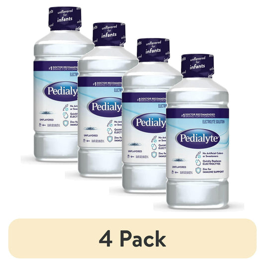 (4 pack) Pedialyte Electrolyte Drink, For Kids & Adults, Unflavored, 1 Liter