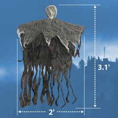 SUNRISEUMBRELLA 3.1' Hanging Reaper Skull Head Prop Ghost Halloween Prop Haunted House Yard Scary Decor