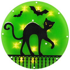 Northlight Lighted Cat Halloween Window Silhouette - 13.75" - Green - Clear lights