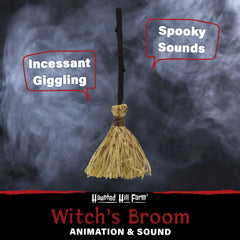 Haunted Hill Farm 26 In. Animatronic Witch's Broomstick with Spooky Sounds and Movement, Halloween Decoration, Battery Operated, HHBROOM-2SA