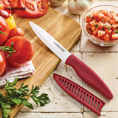 Farberware Professional 5-inch Ceramic Utility Knife with Red Blade Cover and Handle