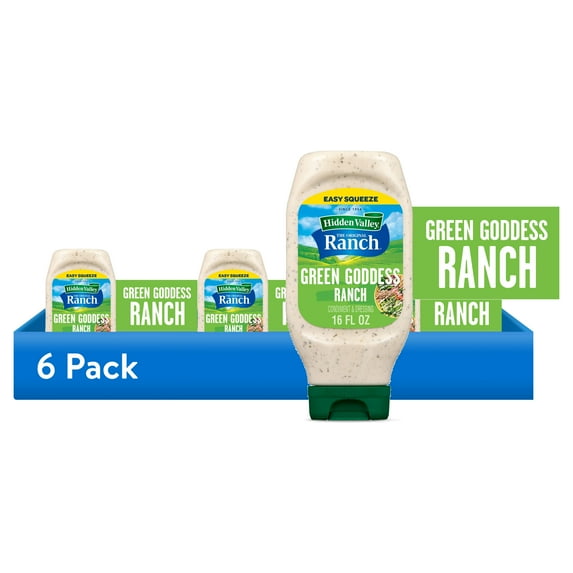 (6 pack) Hidden Valley Green Goddess Ranch Topping and Dressing, 16 Fluid Ounce Bottle