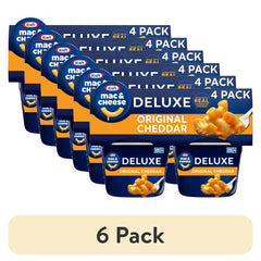 (6 pack) Kraft Deluxe Original Mac N Cheese Easy Microwavable Dinner, 4 ct Pack, 2.39 oz Cups, Shelf-Stable
