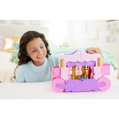 Disney Princess Carriage to Castle Transforming Playset with Aurora Small Doll, 4 Figures & 3 Levels
