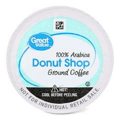Great Value Donut Shop 100% Arabica Medium Roast Ground Coffee Pods, 38.4oz, 100 Count