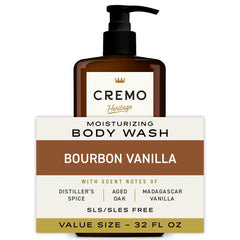 (4 pack) Cremo Men's Body Wash, Bourbon Vanilla Scent, 32 fl oz