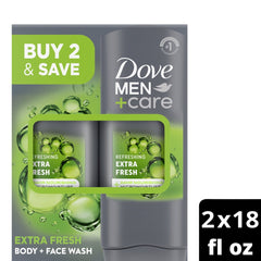 Dove Men+Care Body Wash Extra Fresh, 18 Fl oz 2 Count