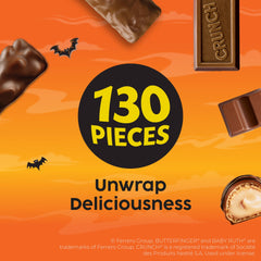 Butterfinger, CRUNCH, Baby Ruth, 100 Grand, Kinder Bueno, Kinder Chocolate, Mini Fun Size Candy Bars, 130 Count, 25.9 oz