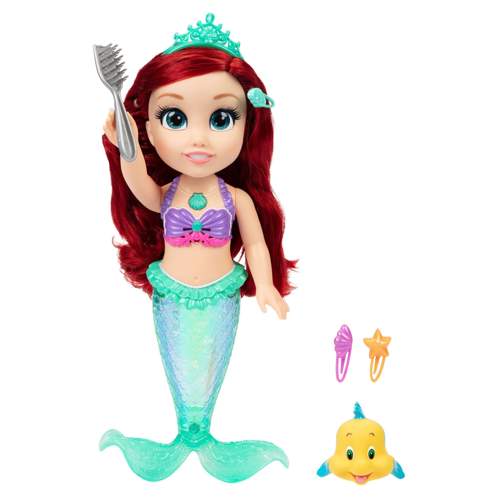 Disney Princess The Little Mermaid 14 inch Tall Singing Bath Time Play Ariel Doll and Flounder