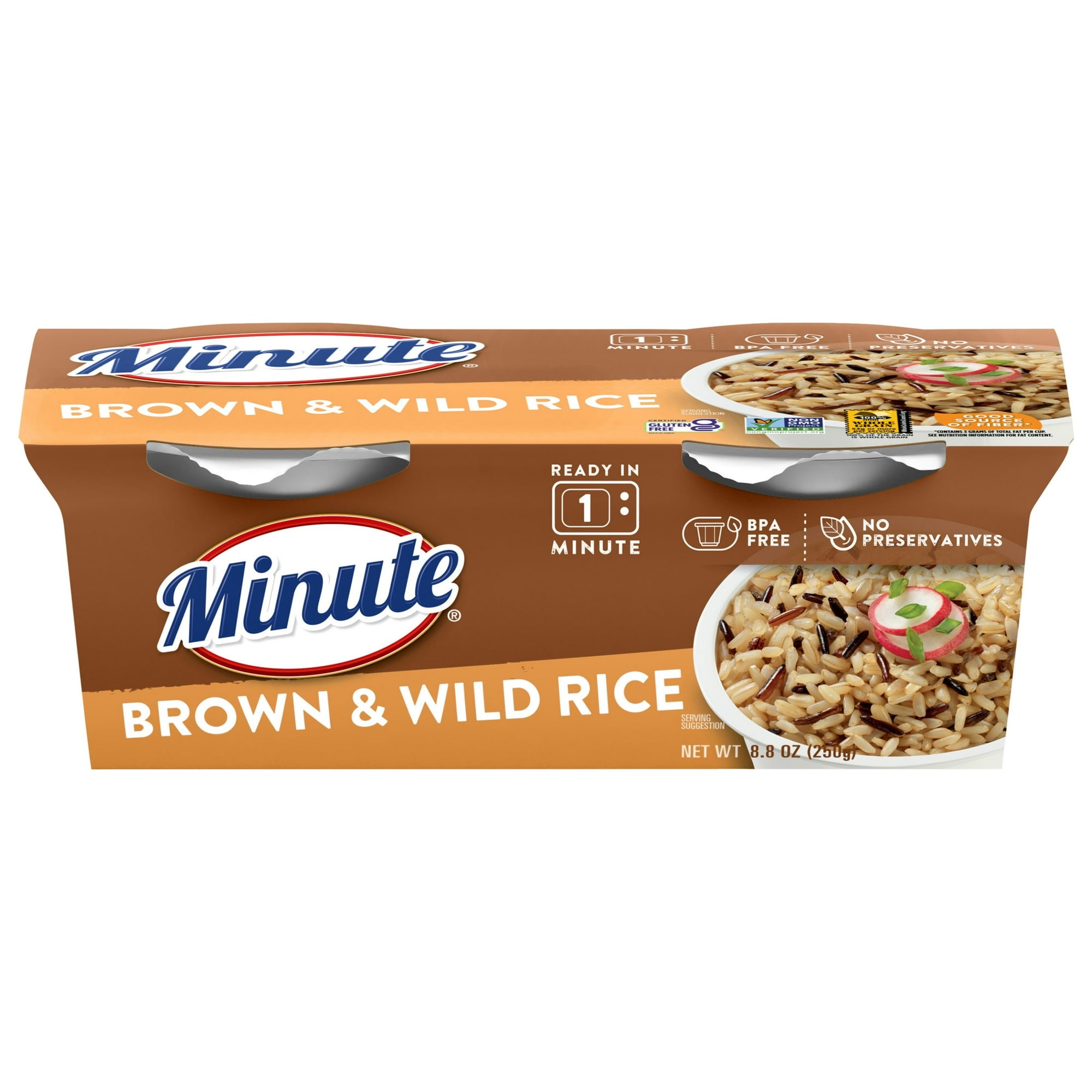 (8 pack) Minute Brown and Wild Rice, Microwaveable Rice Cups, 4.4 oz, 2 Cups