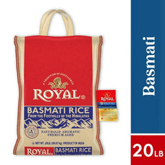 Authentic Royal Naturally Aged Indian White Basmati Rice, Long-Grain, Gluten-free - 20 lb. Bag