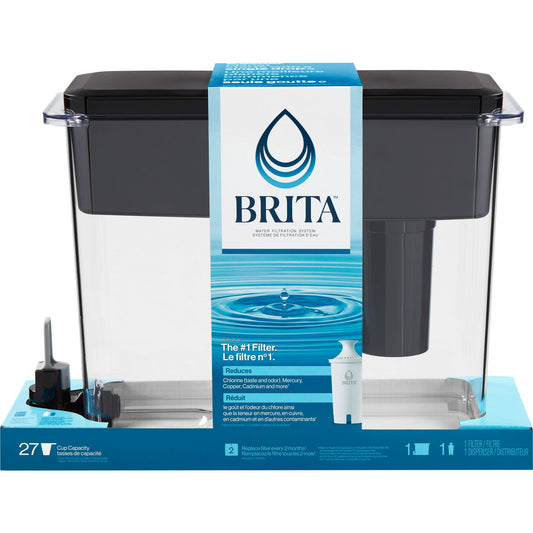 Brita Extra Large Ultramax 27 Cup Black Filtered Water Dispenser with 1 Standard Filter 
