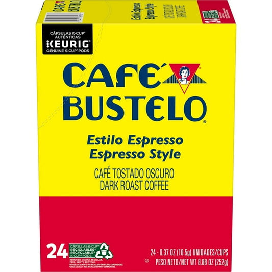 Cafe Bustelo Espresso Style, Dark Roast Coffee, Keurig K Cup Pods, 24 Count Box