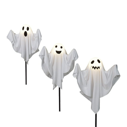 Fabric Ghost Pathmarker Lights, 3PC, Warm White LEDs, 6ft, Halloween Outdoor, by Way To Celebrate