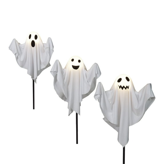 Fabric Ghost Pathmarker Lights, 3PC, Warm White LEDs, 6ft, Halloween Outdoor, by Way To Celebrate