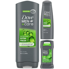 Dove Men+Care Extra Fresh Collection Body Wash, 2-in-1 Shampoo + Conditioner & Antiperspirant Deodorant Stick, 3 Count