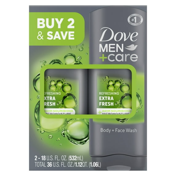 Dove Men+Care Body Wash Extra Fresh, 18 Fl oz 2 Count