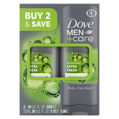 Dove Men+Care Body Wash Extra Fresh, 18 Fl oz 2 Count